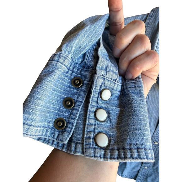 SALT Western Denim Shirt Men’s Blue Chambray Pinstripe Snap Button Cowboy Work L - Picture 2 of 9